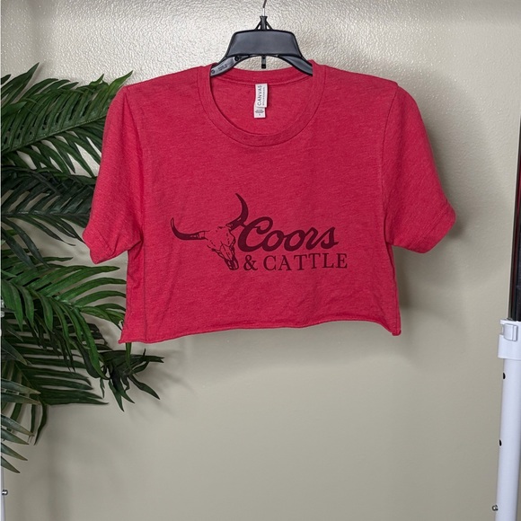 Tops - Coors & Cattle Cropped Graphic Tee Small Western Cowgirl Rodeo Festival Top